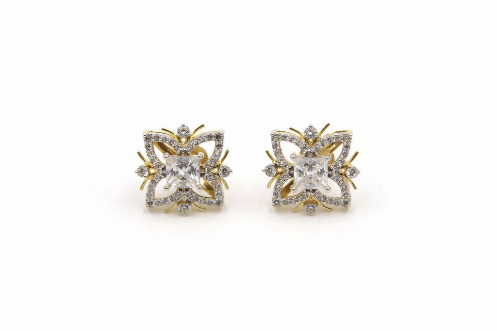 18KT Gold Floral Square Studs