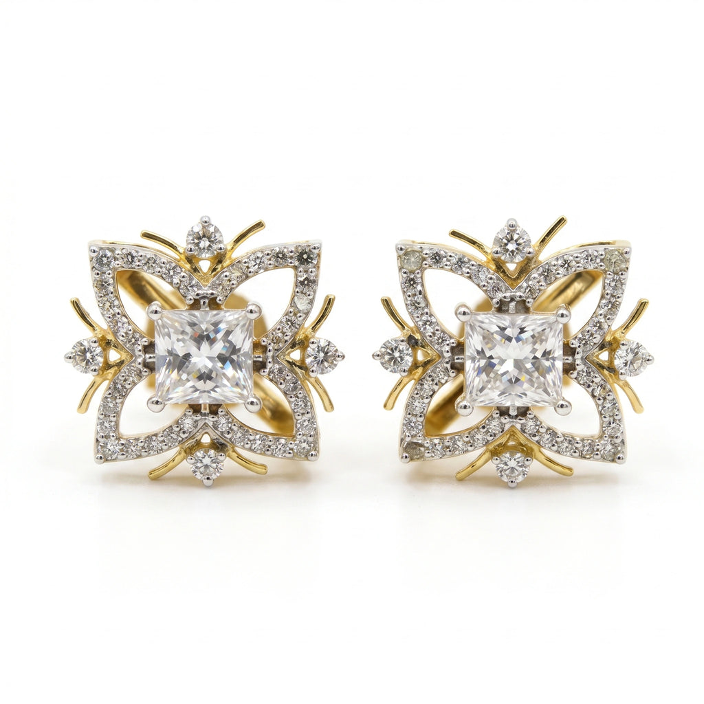 18KT Gold Floral Square Studs
