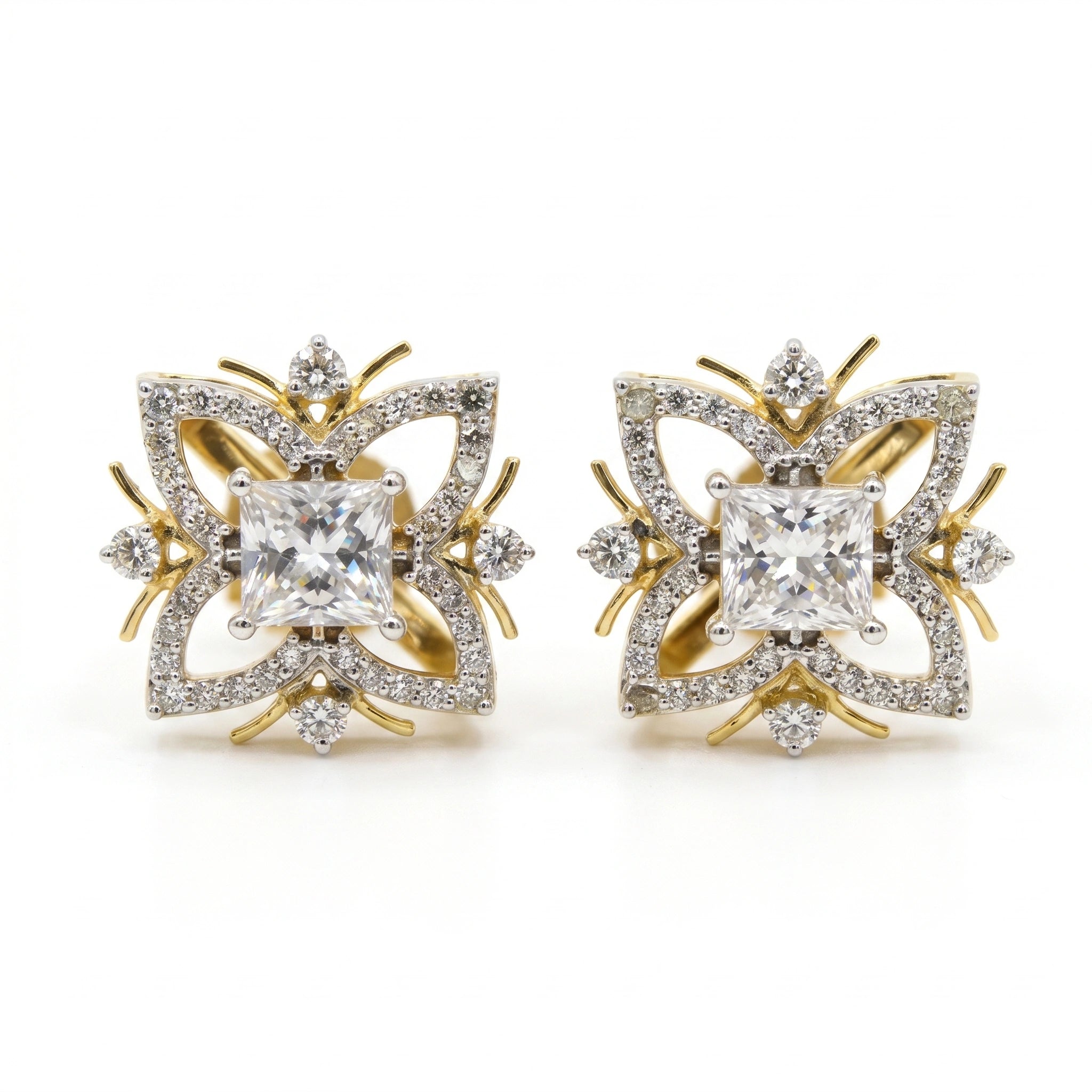 18KT Gold Floral Square Studs