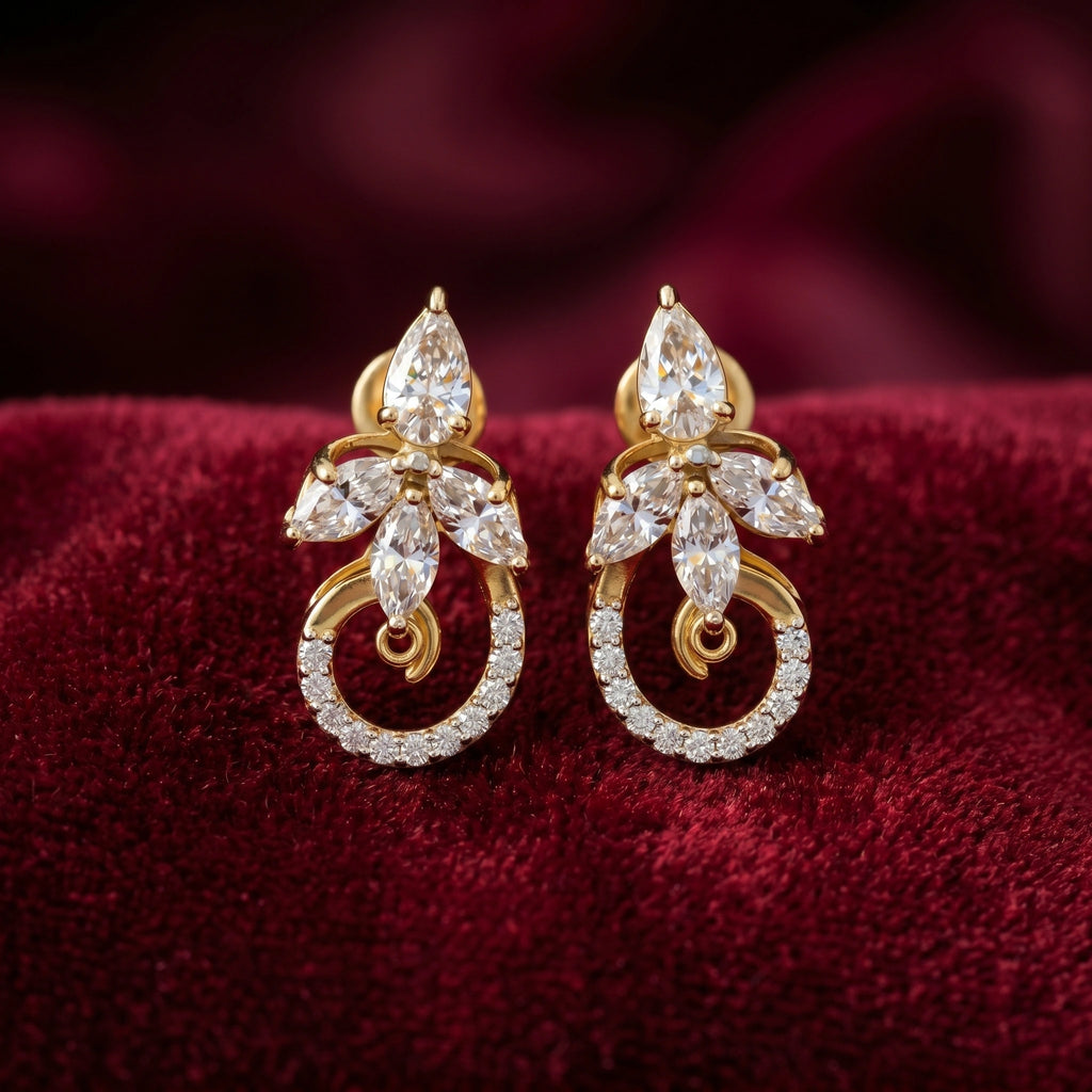 18KT Gold Floral Swirl Marquise Earrings