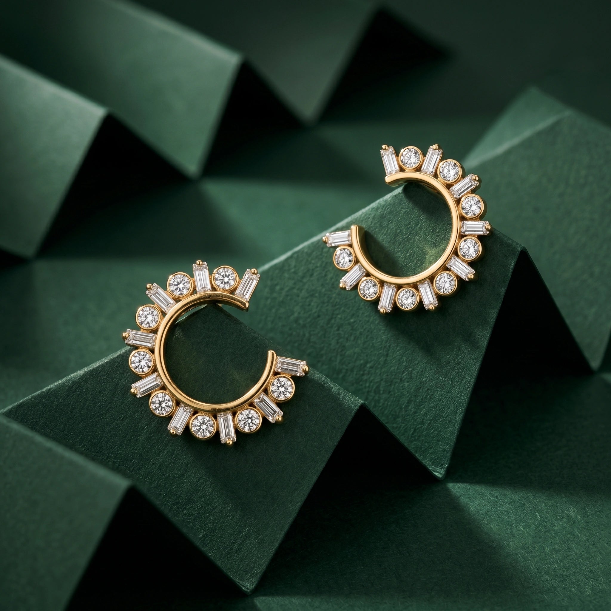 18KT Gold Crescent Spark Earrings
