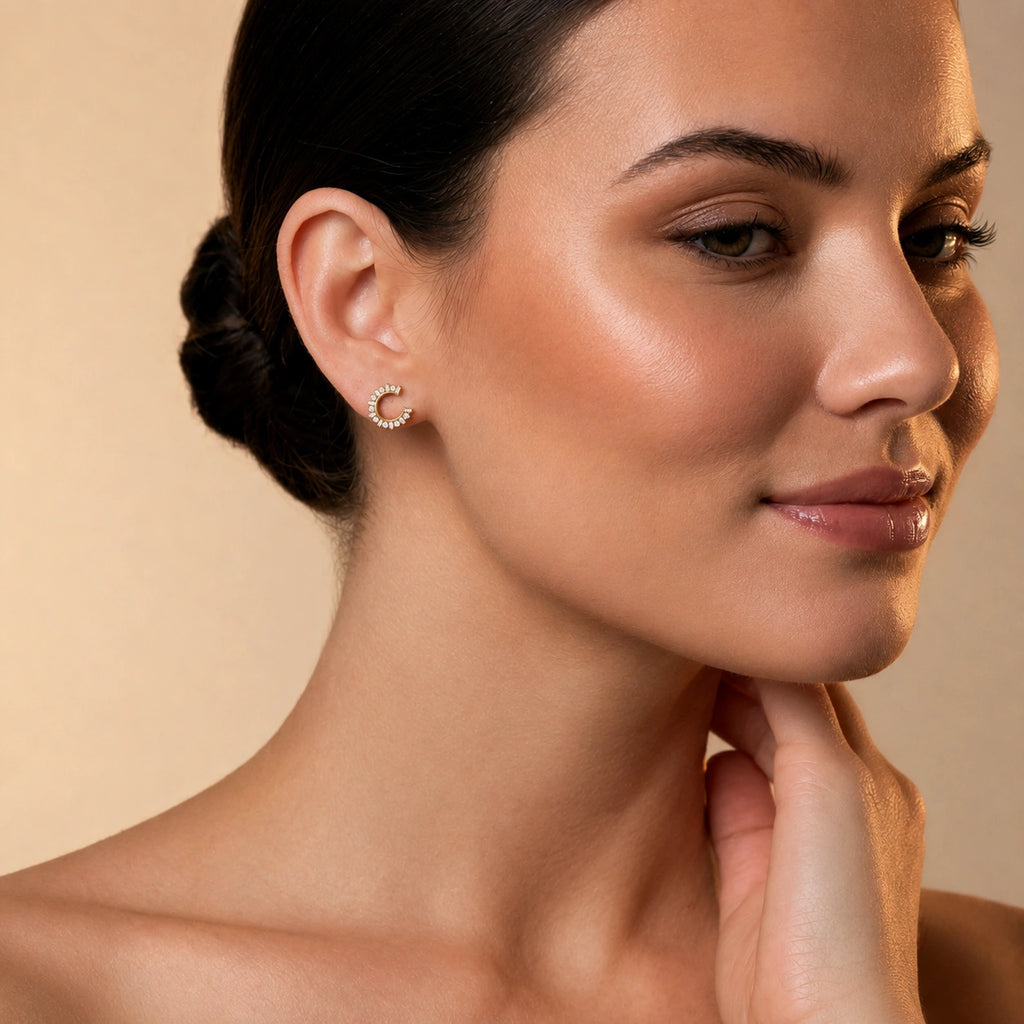 18KT Gold Crescent Spark Earrings