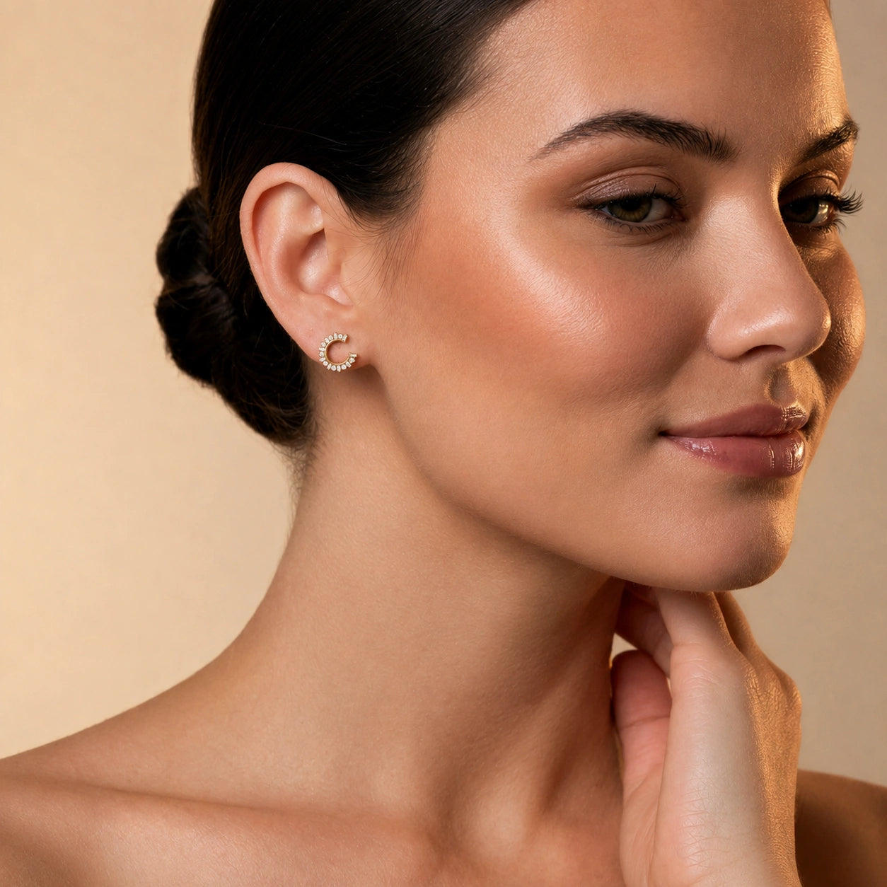 18KT Gold Crescent Spark Earrings