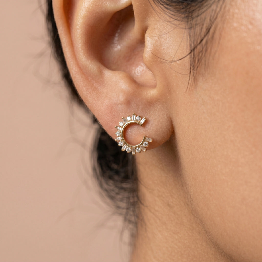 18KT Gold Crescent Spark Earrings