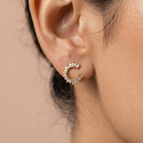 18KT Gold Crescent Spark Earrings