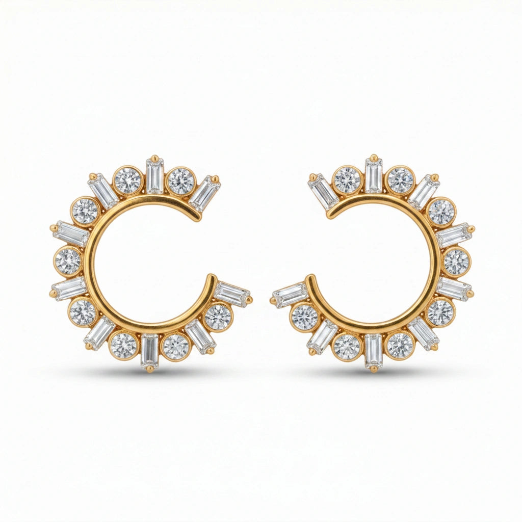 18KT Gold Crescent Spark Earrings