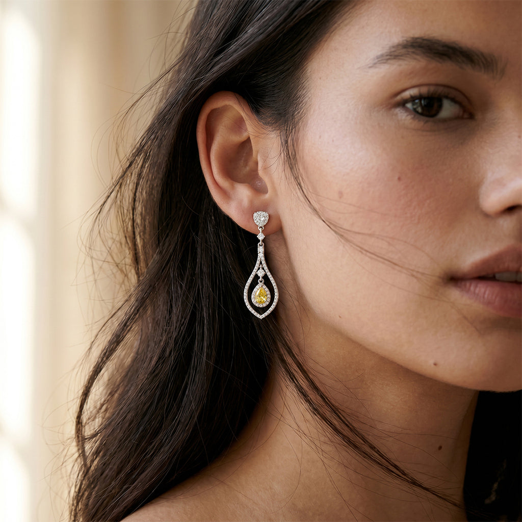 Silver Canary Teardrop Earrings