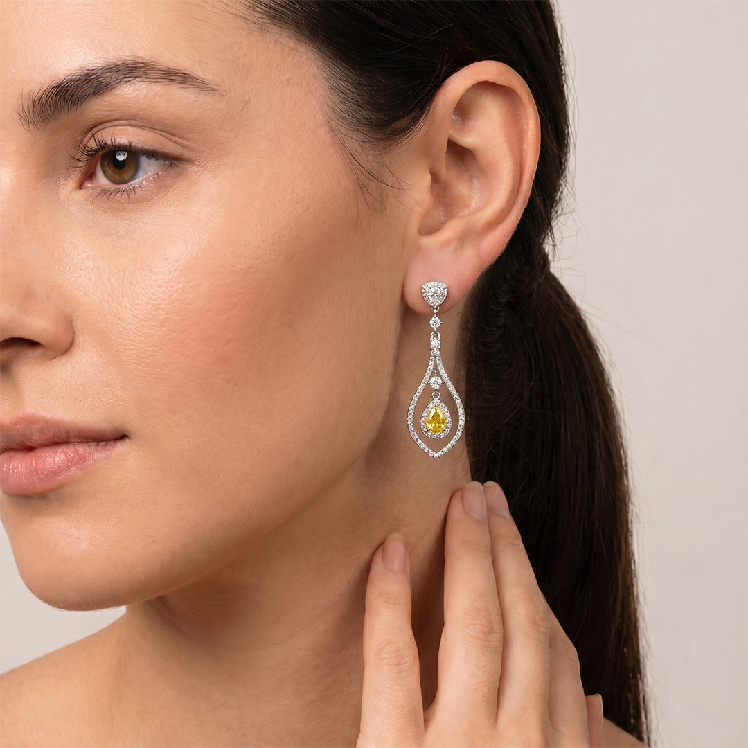 Silver Canary Teardrop Earrings
