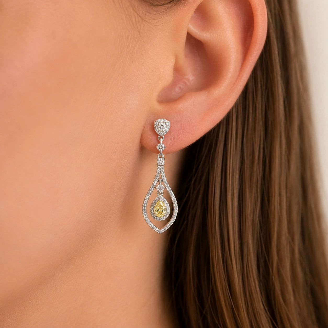 Silver Canary Teardrop Earrings