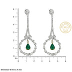 Silver Emerald Halo Drop Earrings