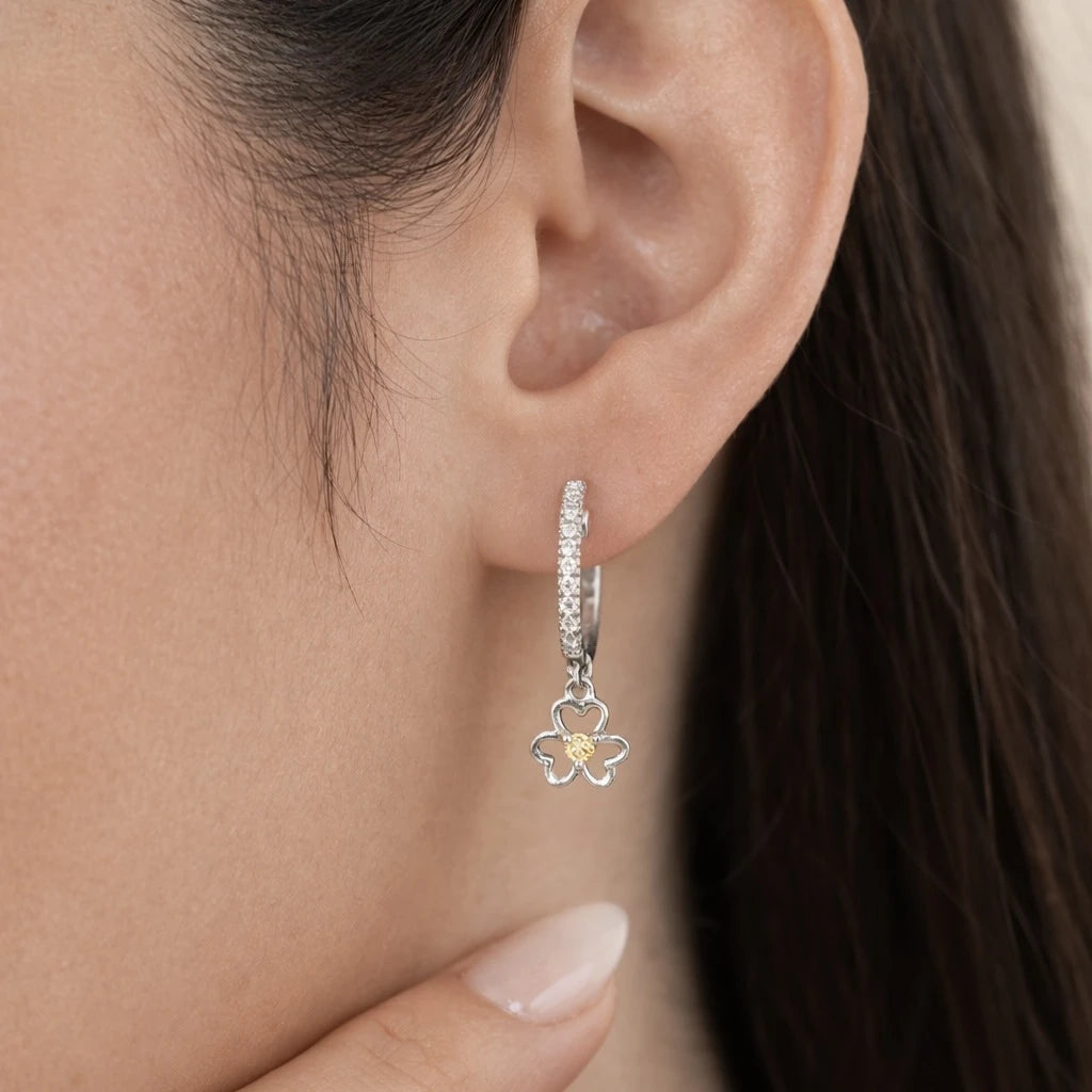 Luxury Two-Tone Floral Earrings – Silver Elegance With Golden Bloom