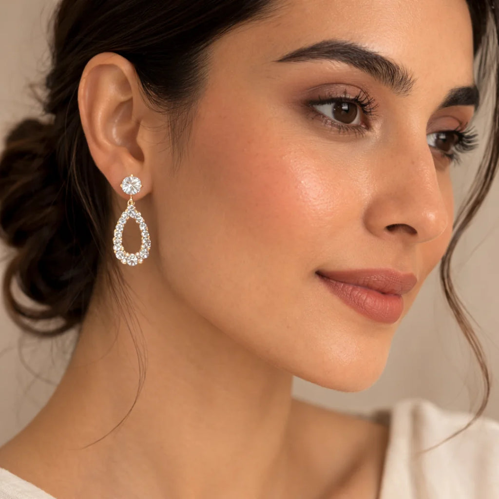 Eternal Halo Teardrop Earrings 18KT Gold Plated