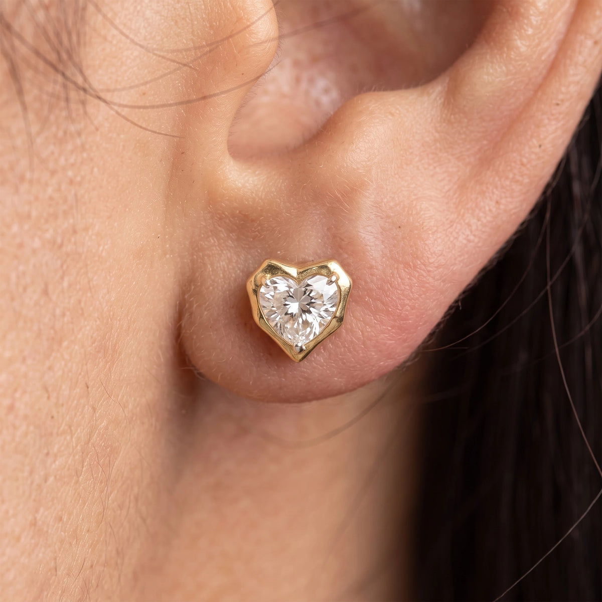 Gold Heart Frame Stud Earrings