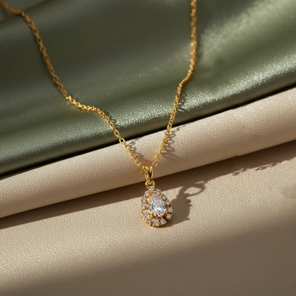 Radiant Teardrop Halo Pendant in 18KT Gold Plated