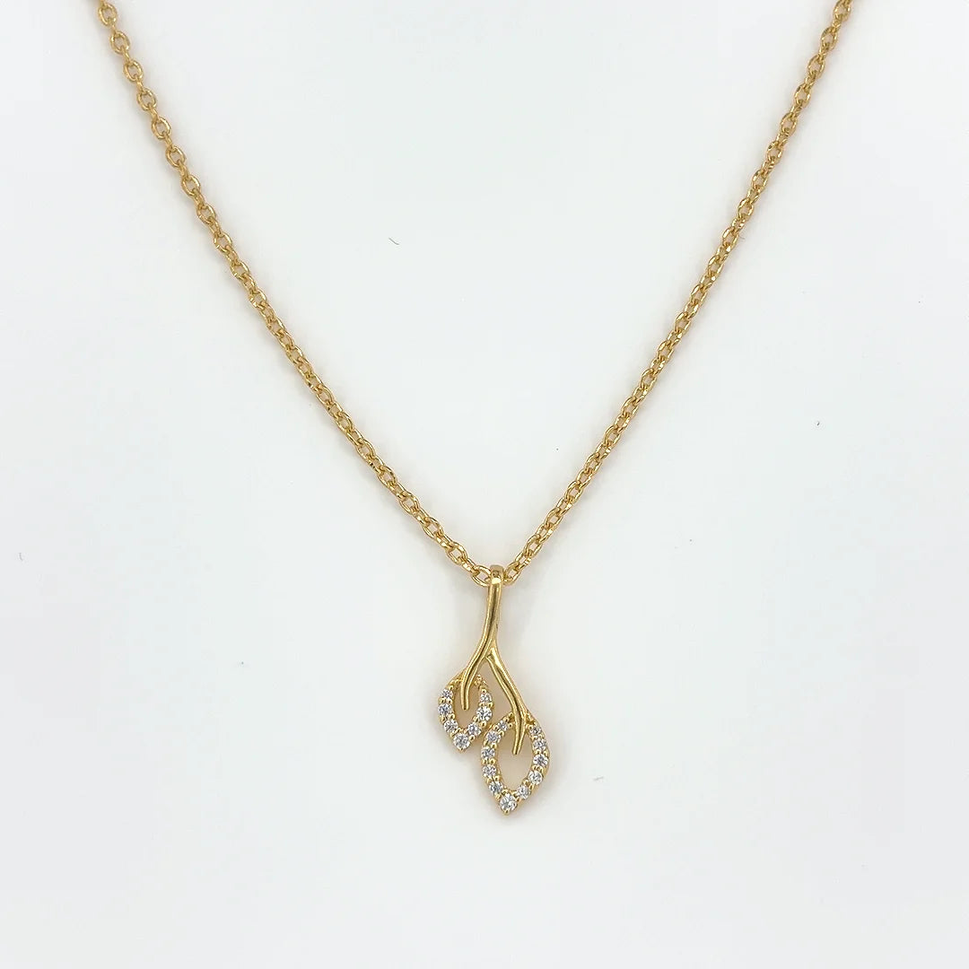 18KT Gold Twin Leaf Pendant
