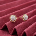 Gold Fluted Cluster Halo Stud Earrings