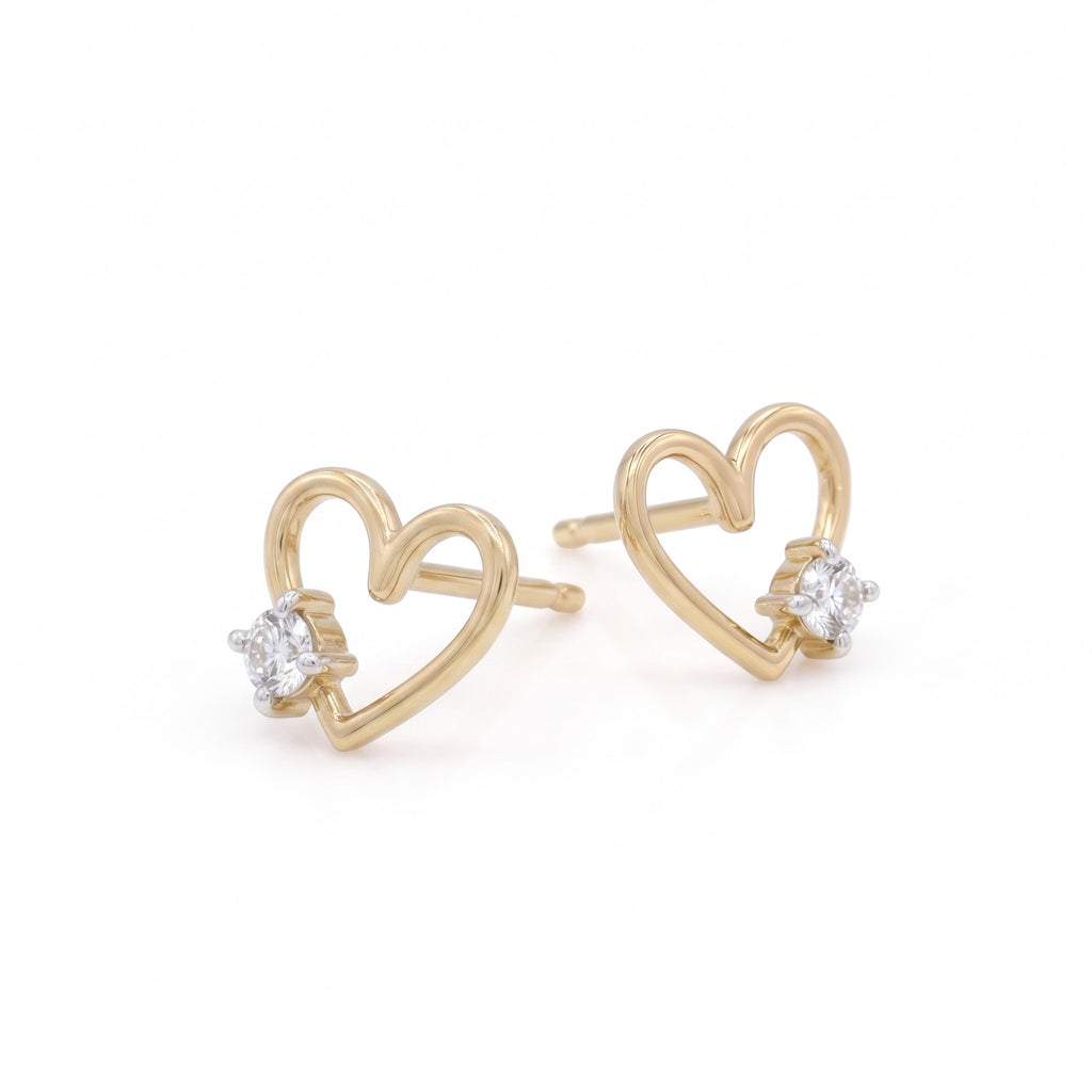 Gold Heart Solitaire Stud Earrings