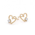 Gold Heart Solitaire Stud Earrings