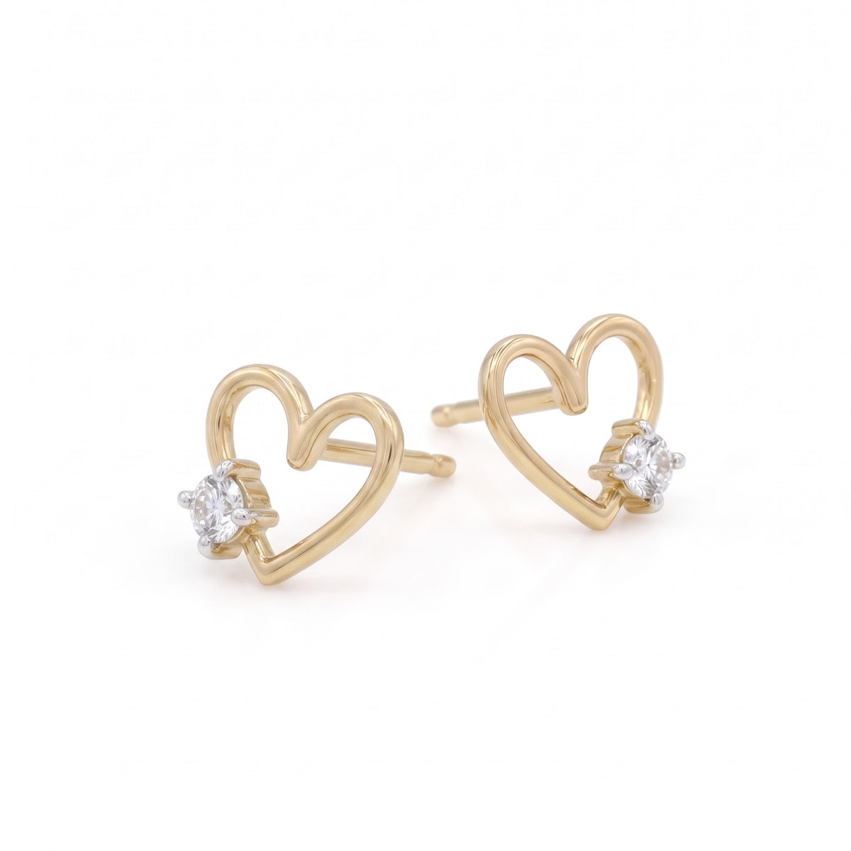 Gold Heart Solitaire Stud Earrings