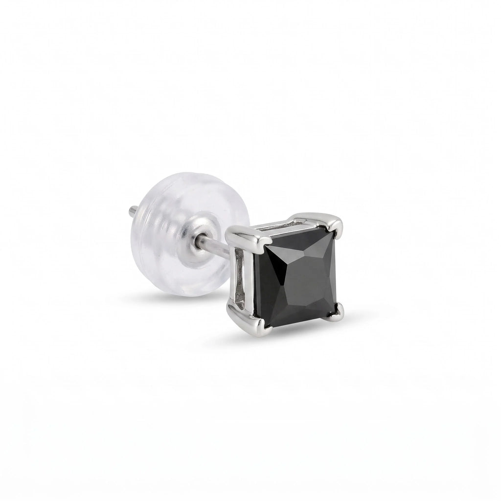 Silver Black Square Stud Earrings