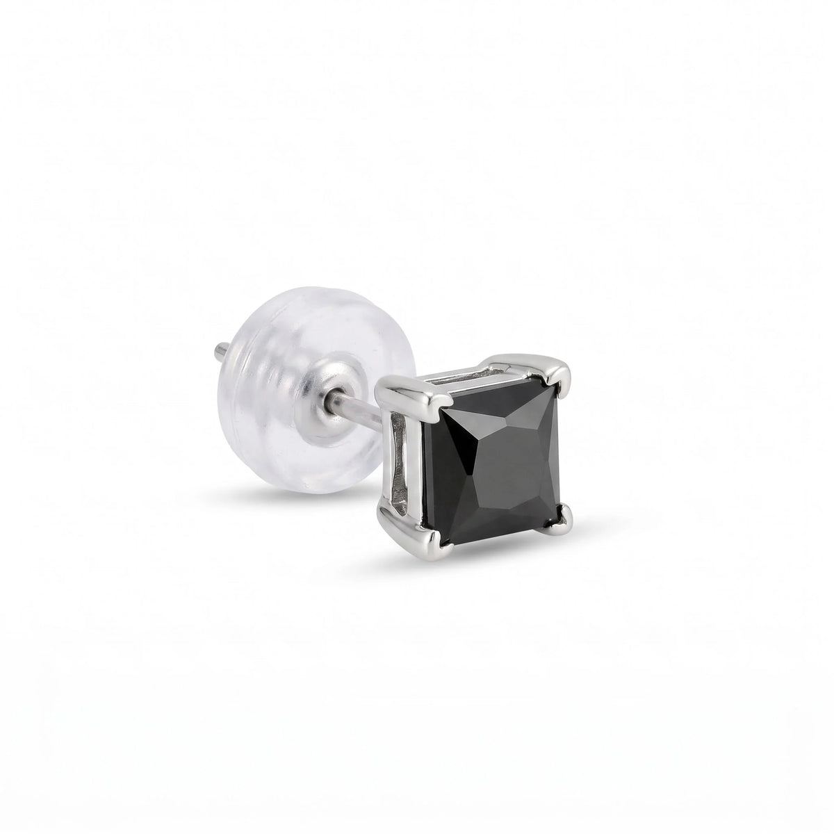 Silver Black Square Stud Earrings