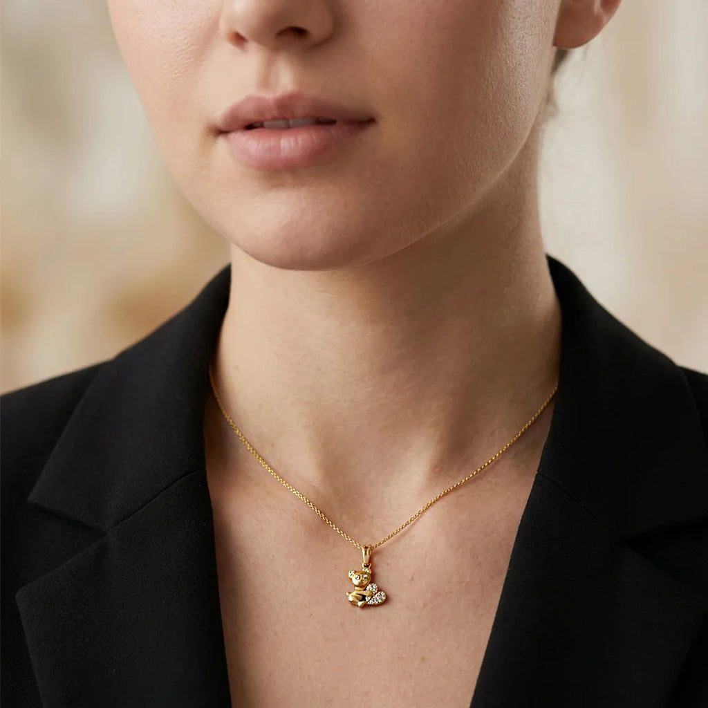 Gold Teddy Heart Charm Pendant