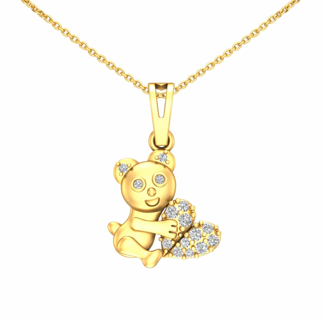 Gold Teddy Heart Charm Pendant