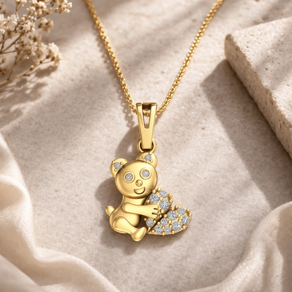 Gold Teddy Heart Charm Pendant