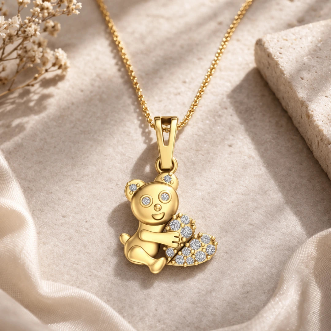 Gold Teddy Heart Charm Pendant