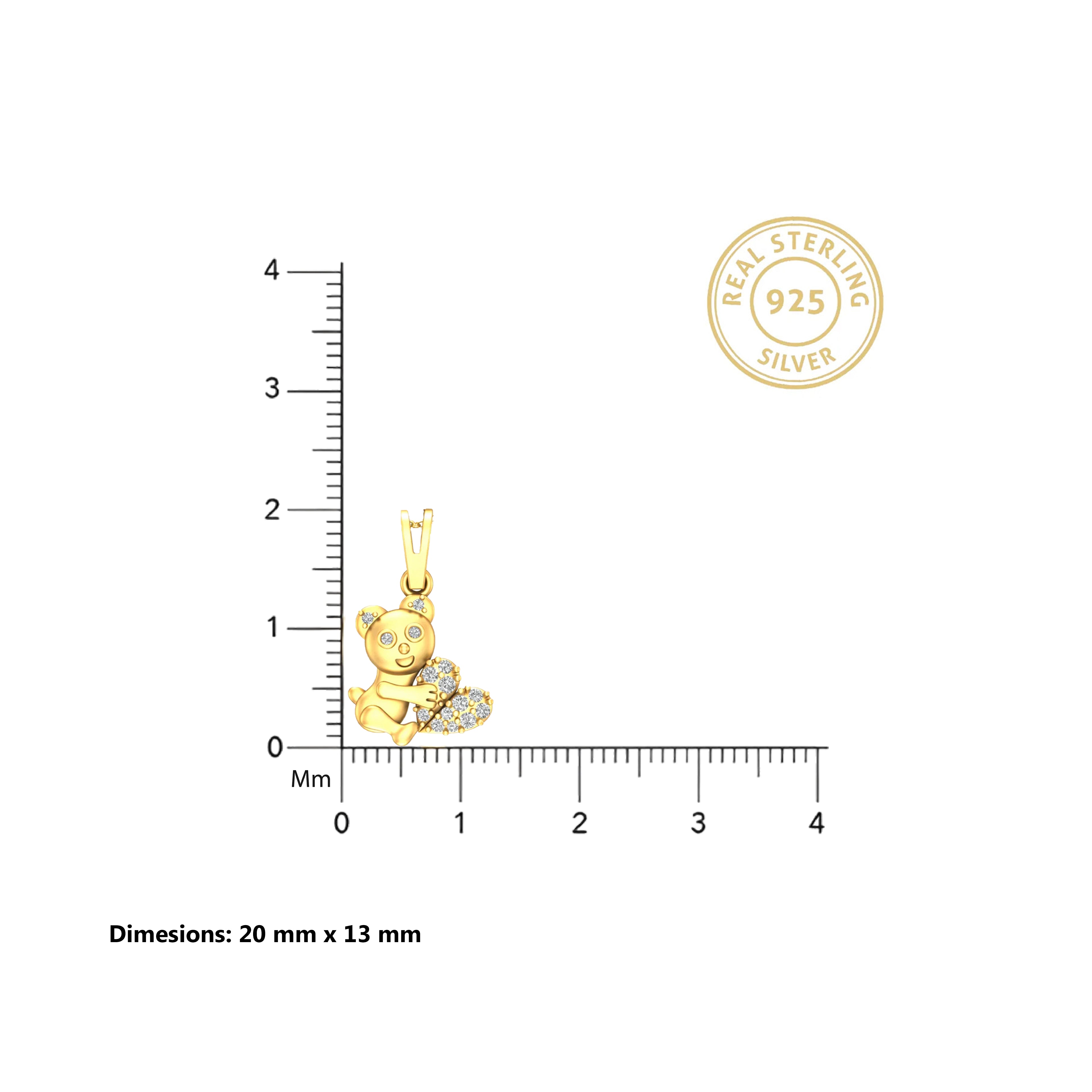 Gold Teddy Heart Charm Pendant