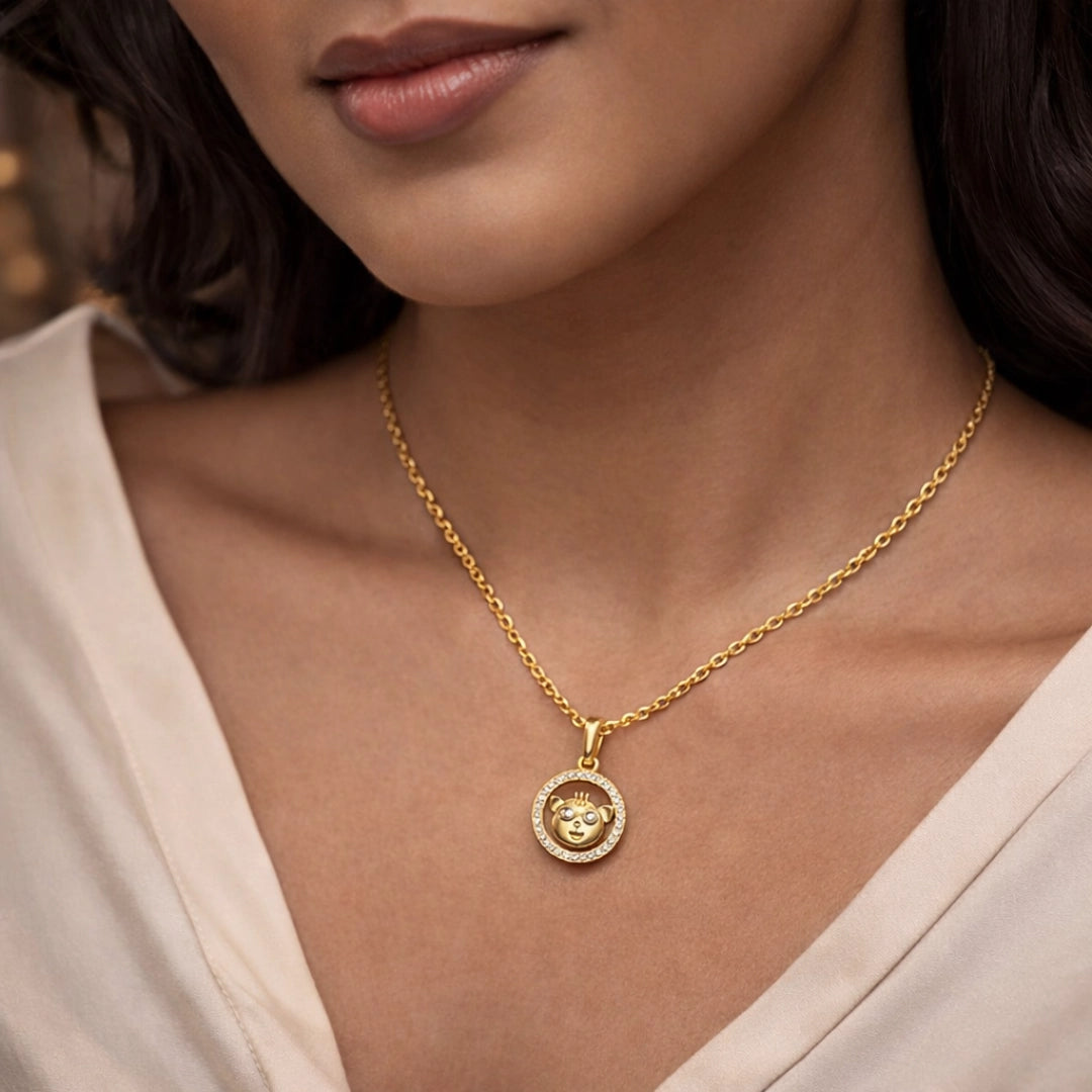 Gold Cute Bear Halo Pendant