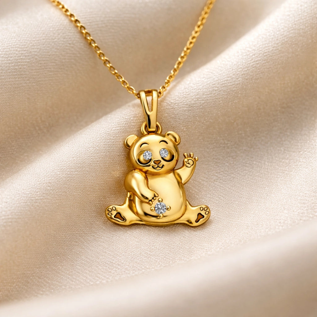 Gold Teddy Charm Pendant Necklace