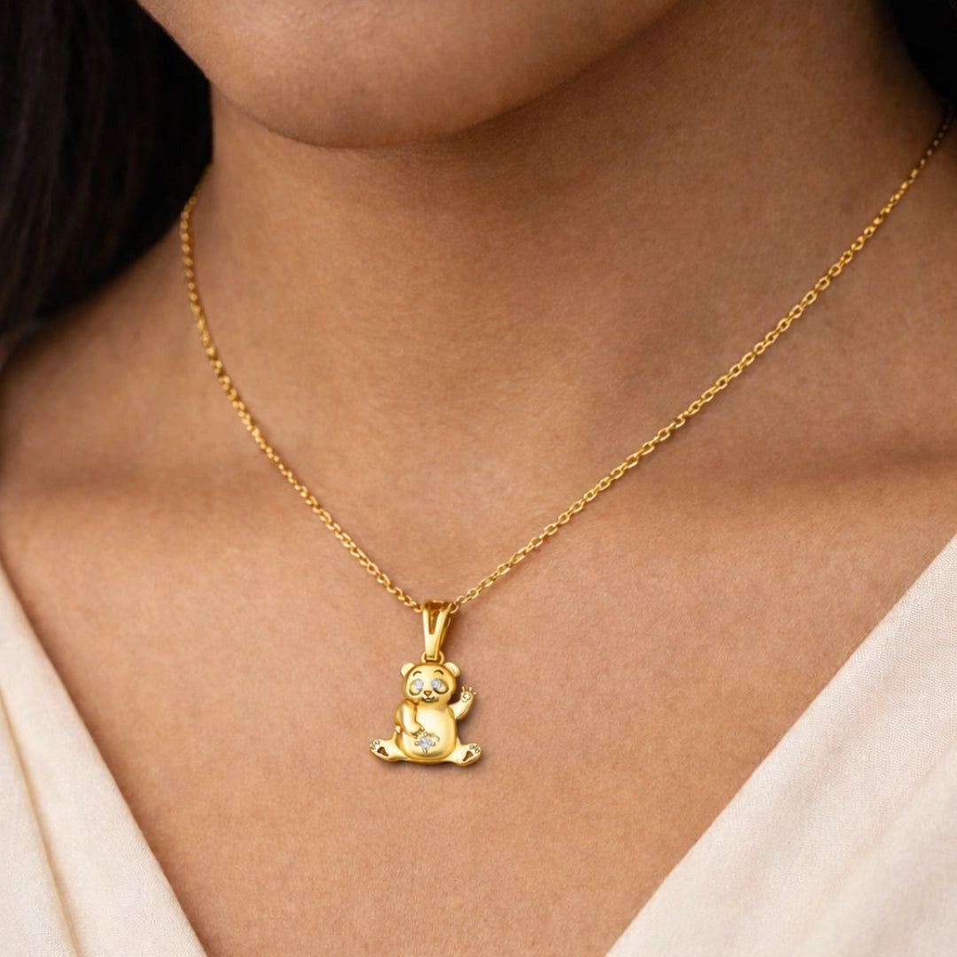 Gold Teddy Charm Pendant Necklace