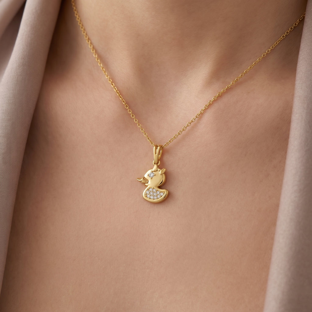 Gold Duck Charm Pendant Necklace