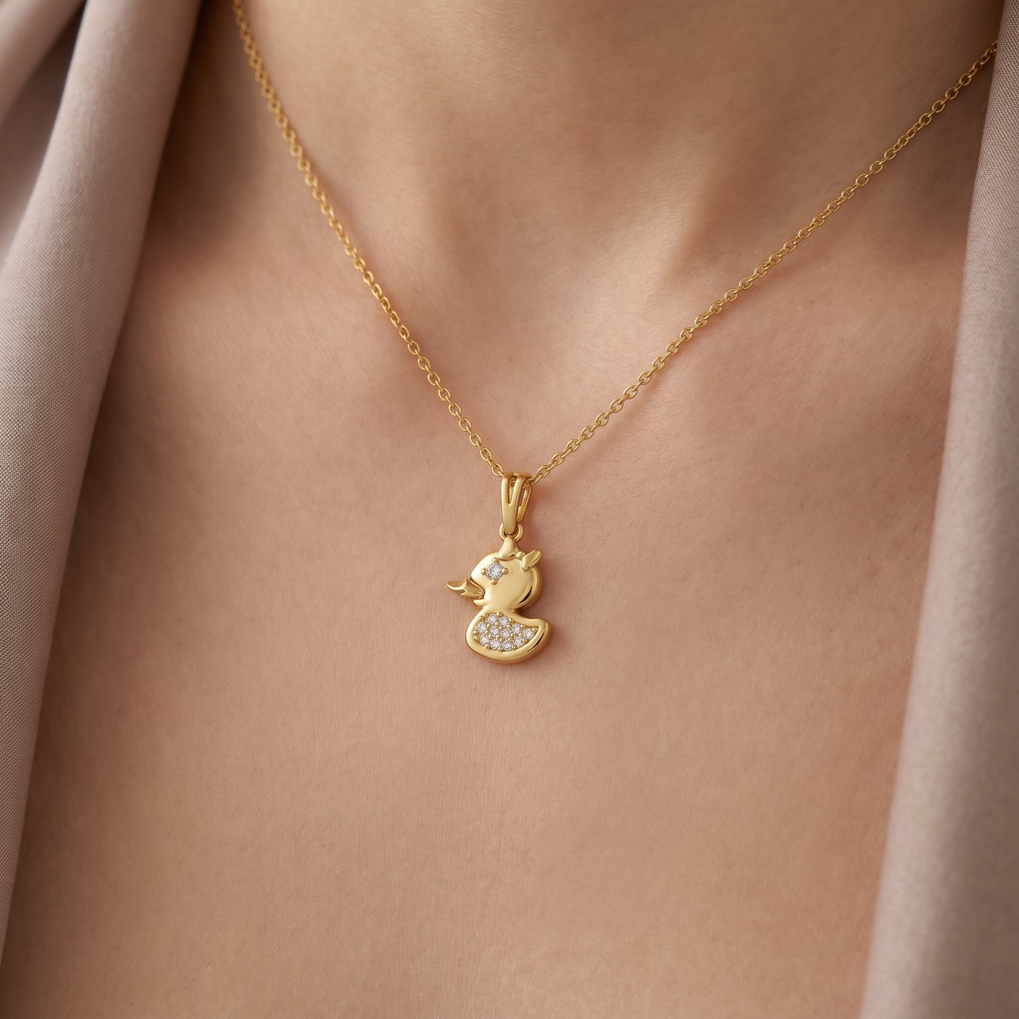 Gold Duck Charm Pendant Necklace