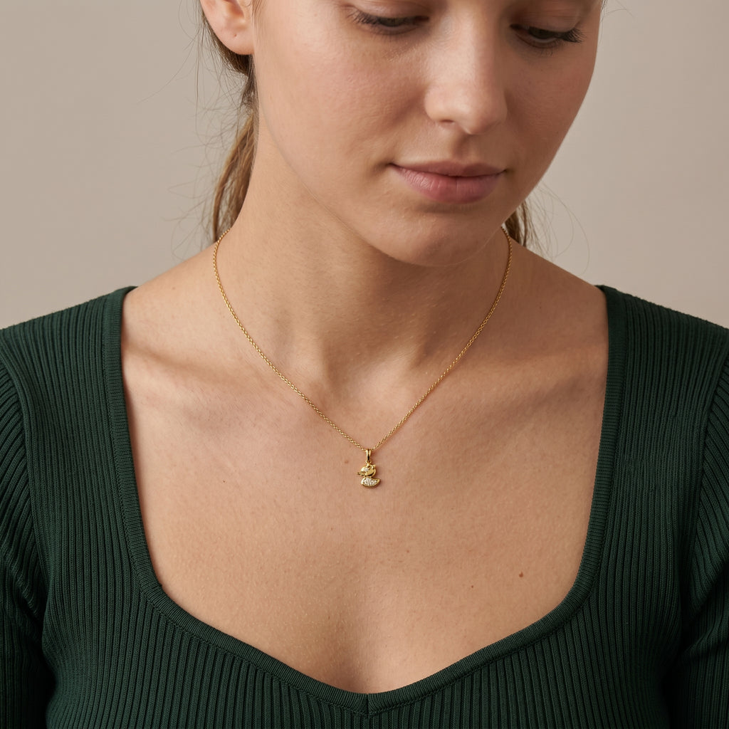 Gold Duck Charm Pendant Necklace