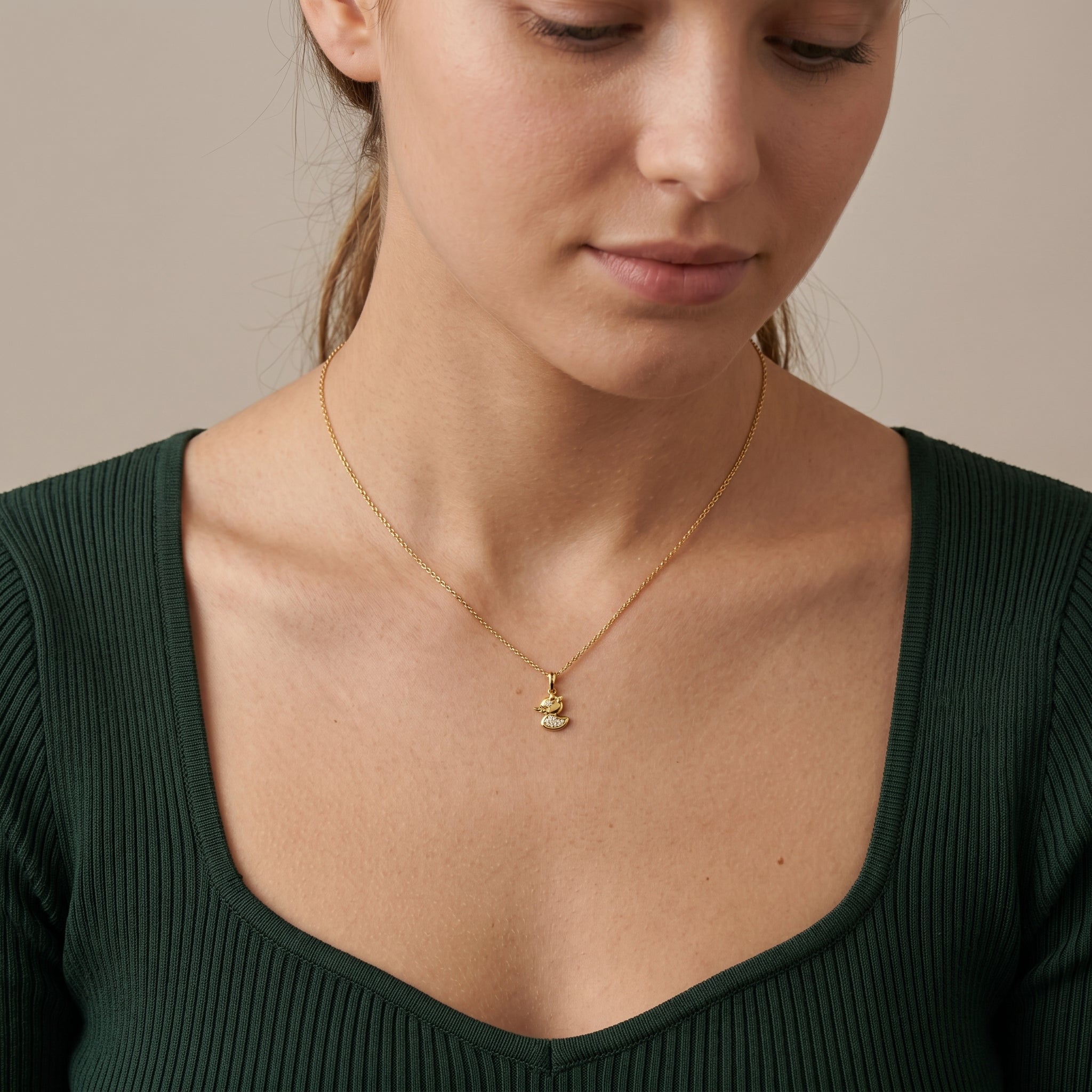 Gold Duck Charm Pendant Necklace