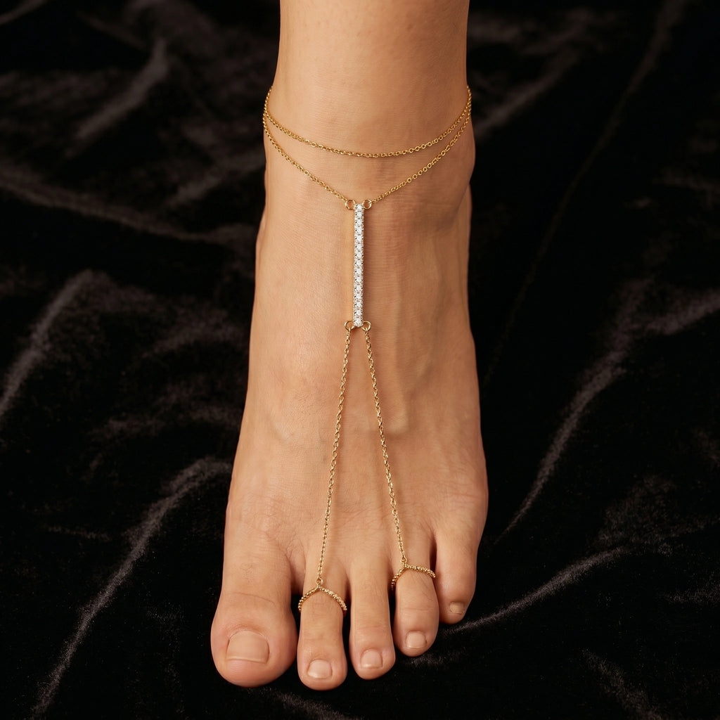 Gold Crystal Toe Anklet