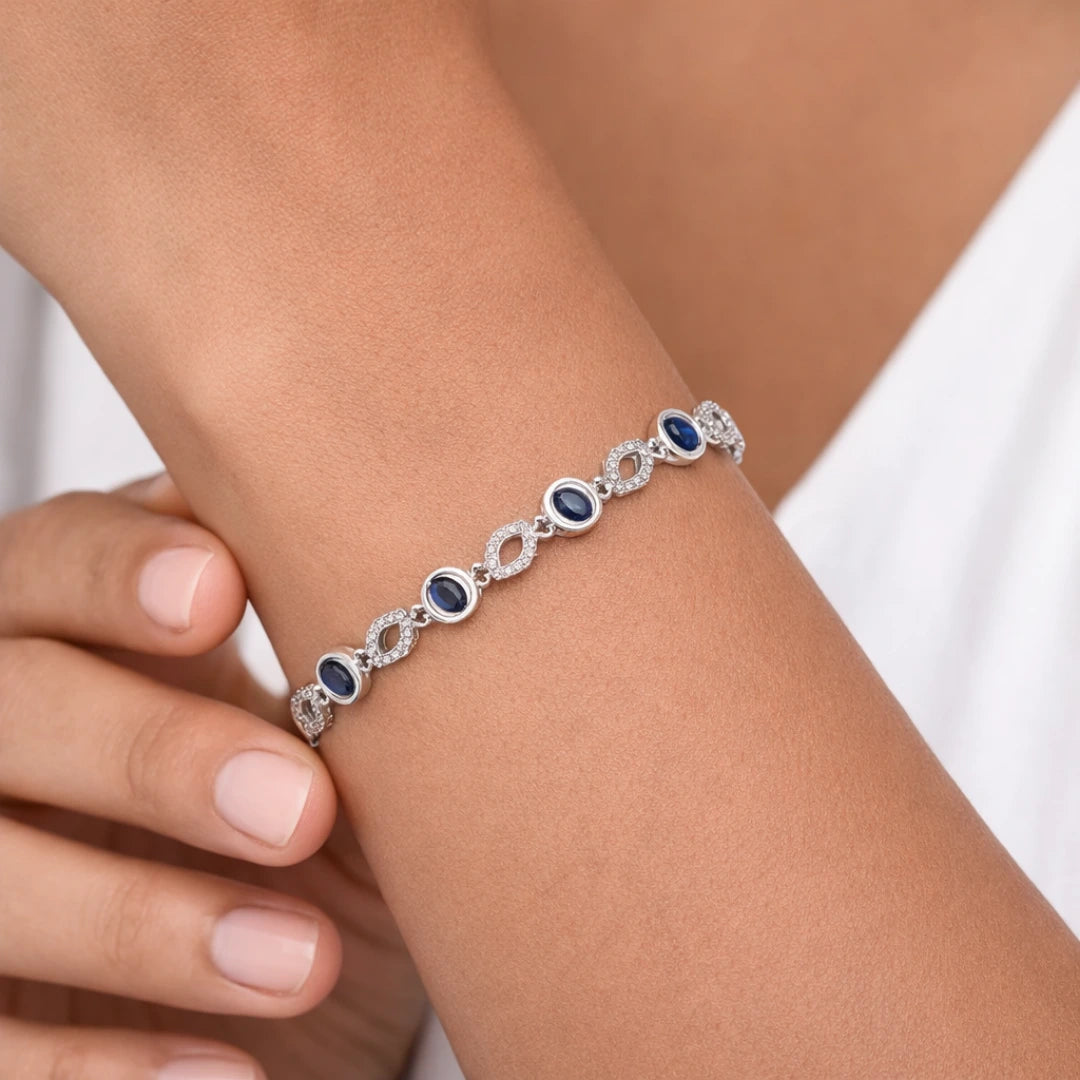 Silver Sapphire Glow Link Bracelet