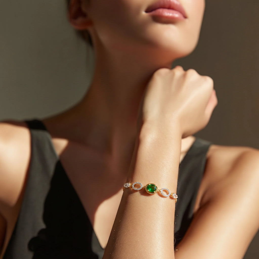 Gold Emerald Orbit Bracelet