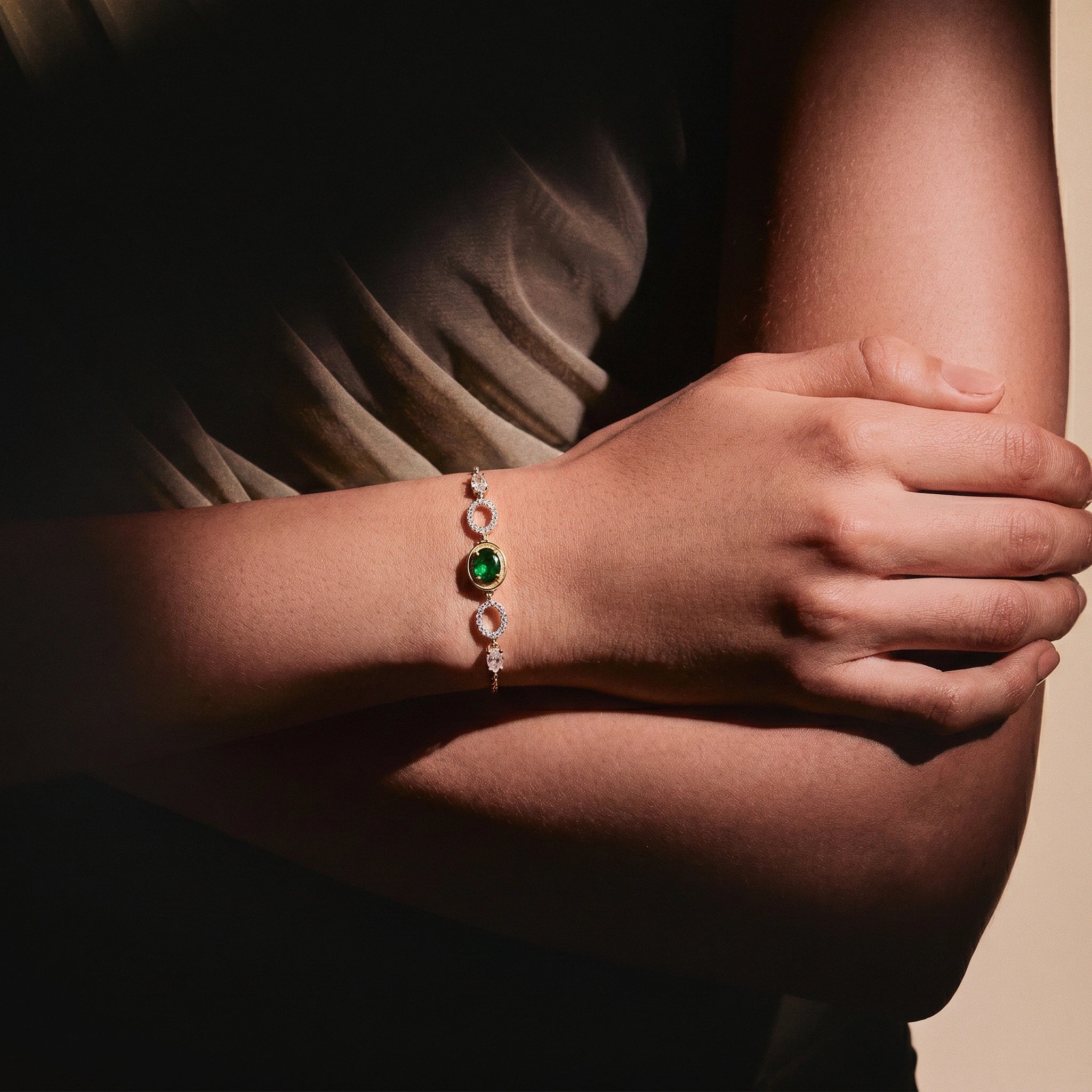 Gold Emerald Orbit Bracelet
