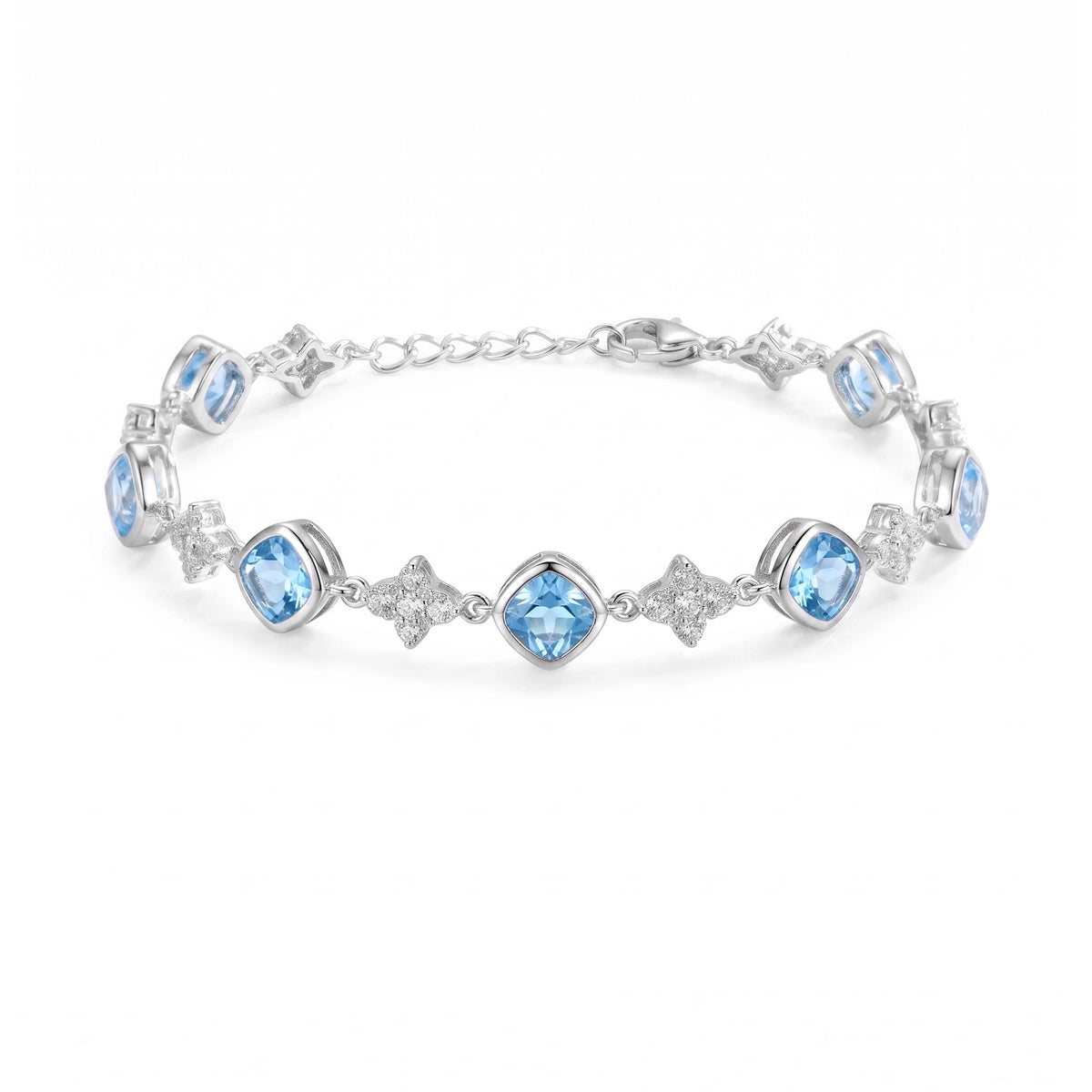 Silver Blue Cushion Bracelet