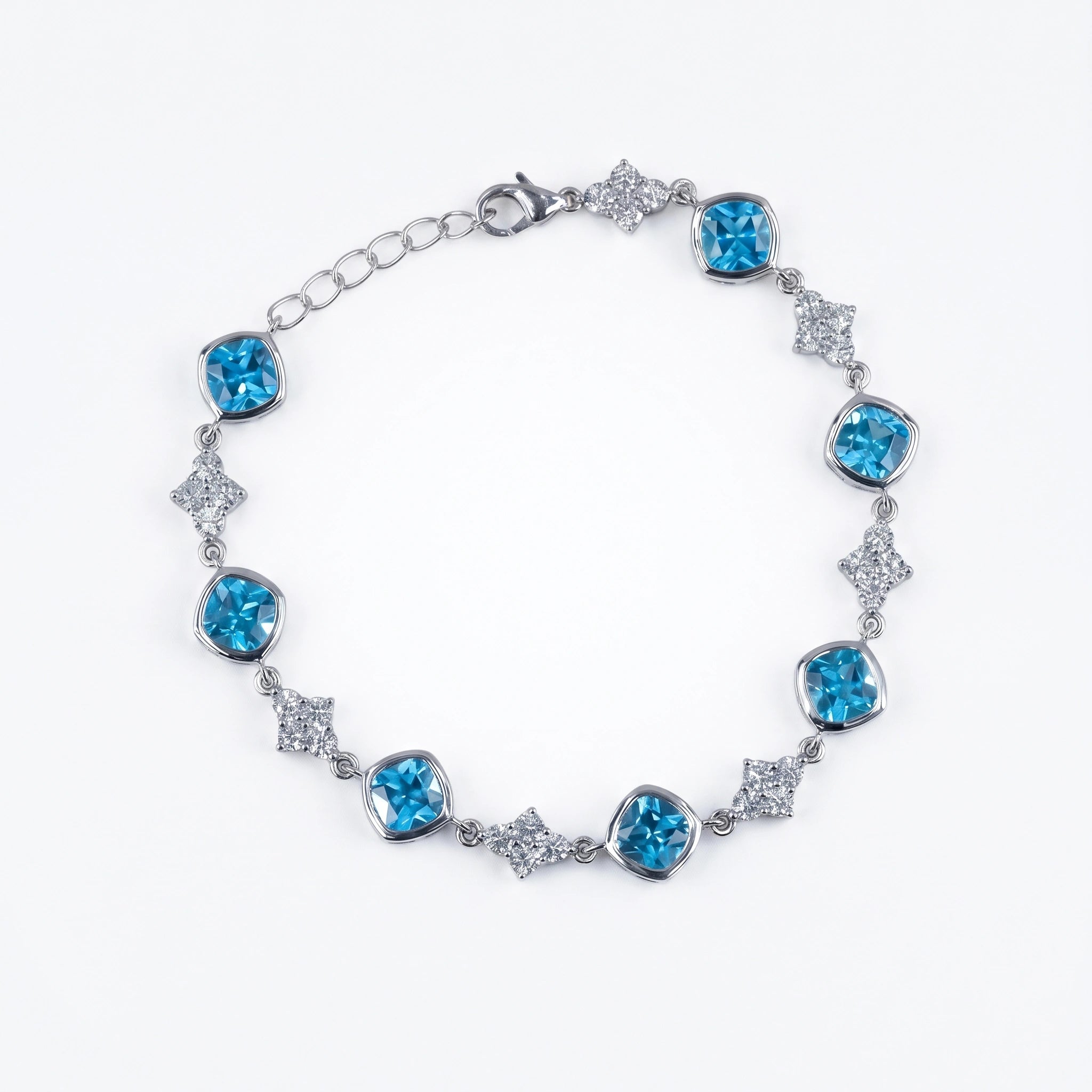 Silver Blue Cushion Bracelet