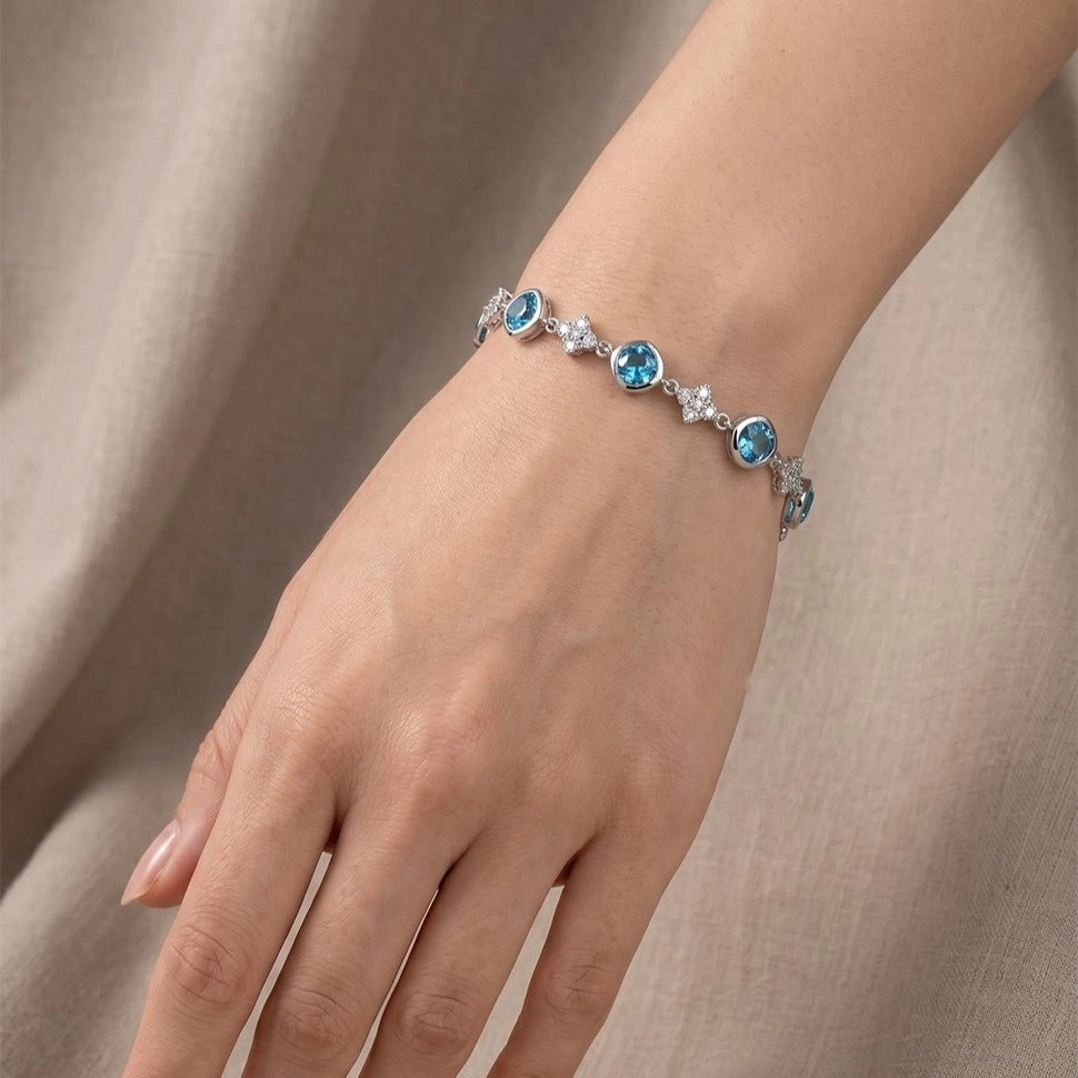 Silver Blue Cushion Bracelet