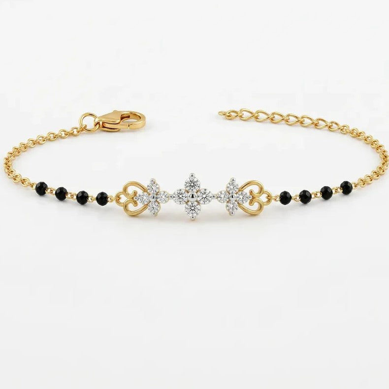 Gold Black Bead Floral Bracelet