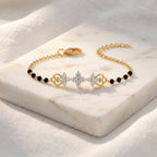 Gold Black Bead Floral Bracelet