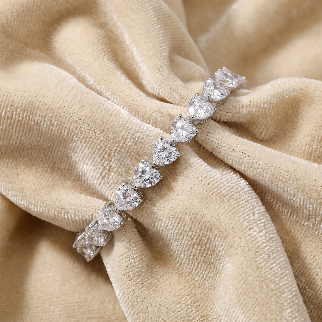 Silver Heart Line Tennis Bracelet