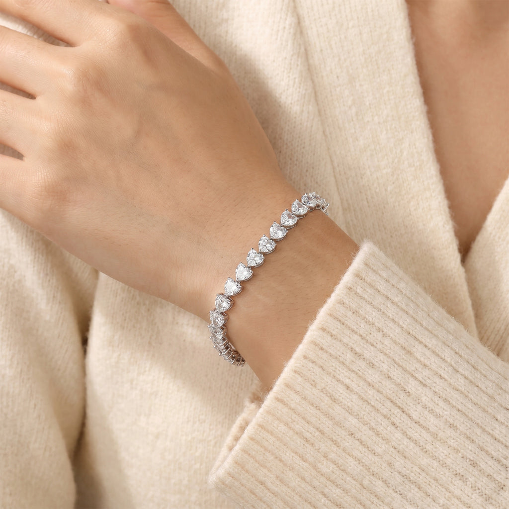 Silver Heart Line Tennis Bracelet