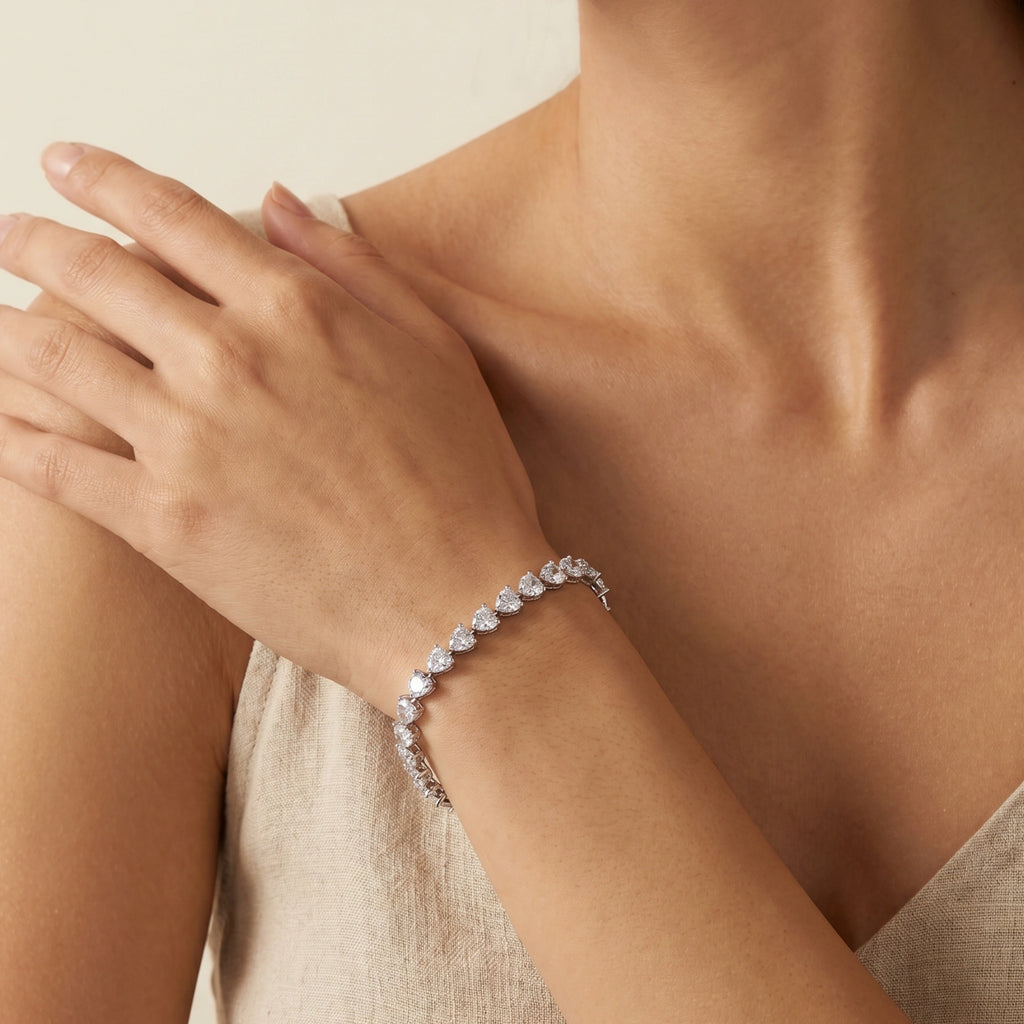 Silver Heart Line Tennis Bracelet