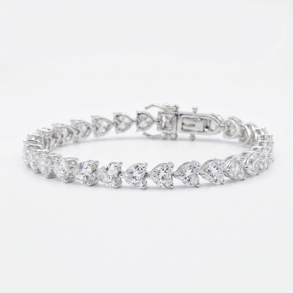 Silver Heart Line Tennis Bracelet
